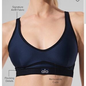 ALO Yoga Dark Blue Sports Bra with Black Trim